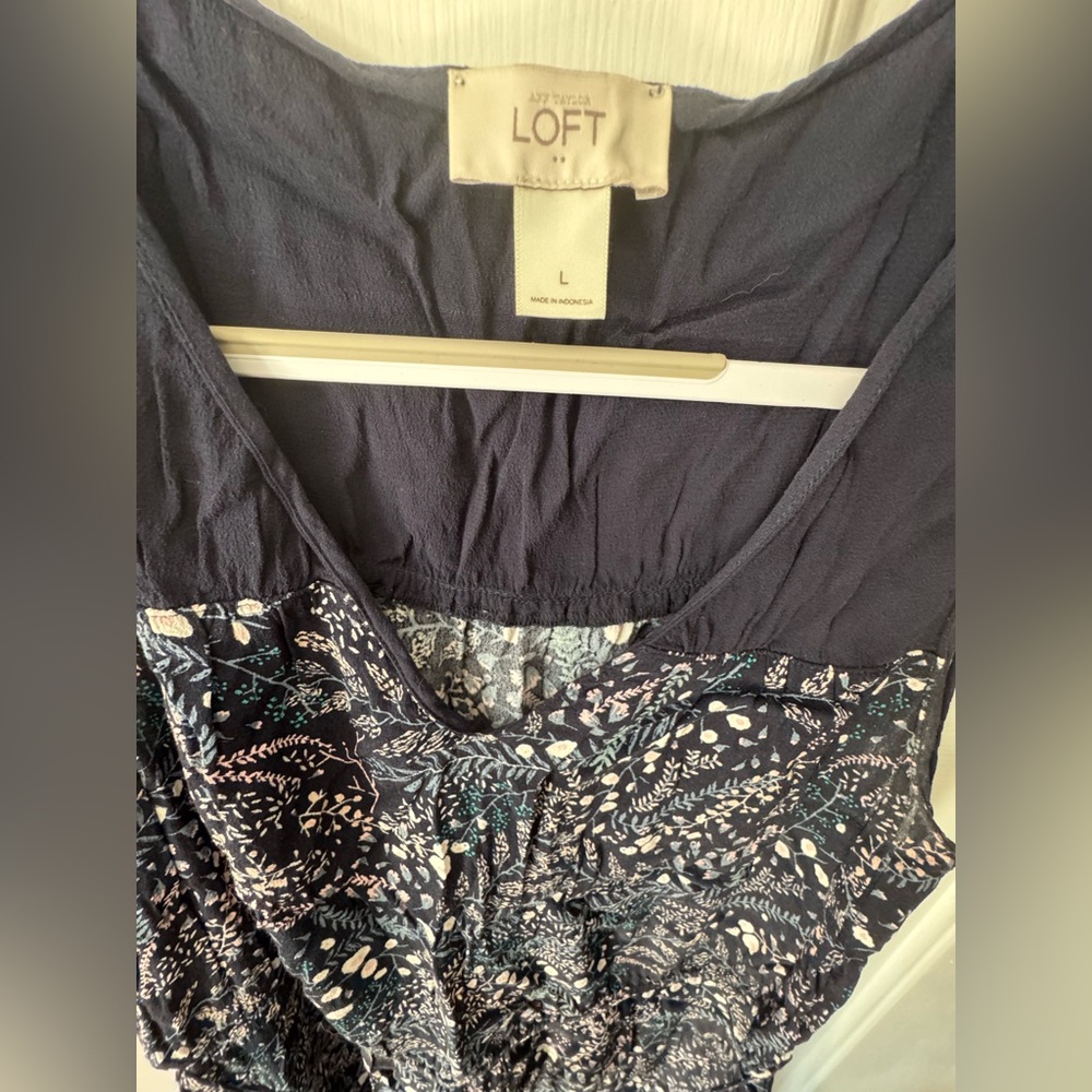 LOFT Navy Floral Midi Dress - Picture 2 of 2